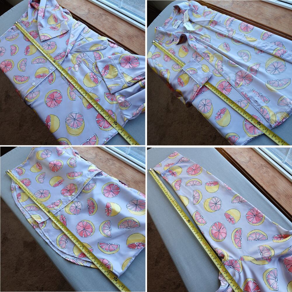 Gilly Hicks Hollister Satin Citrus Fruit Print Sleep Set XL purple LS top shorts - Picture 12 of 16